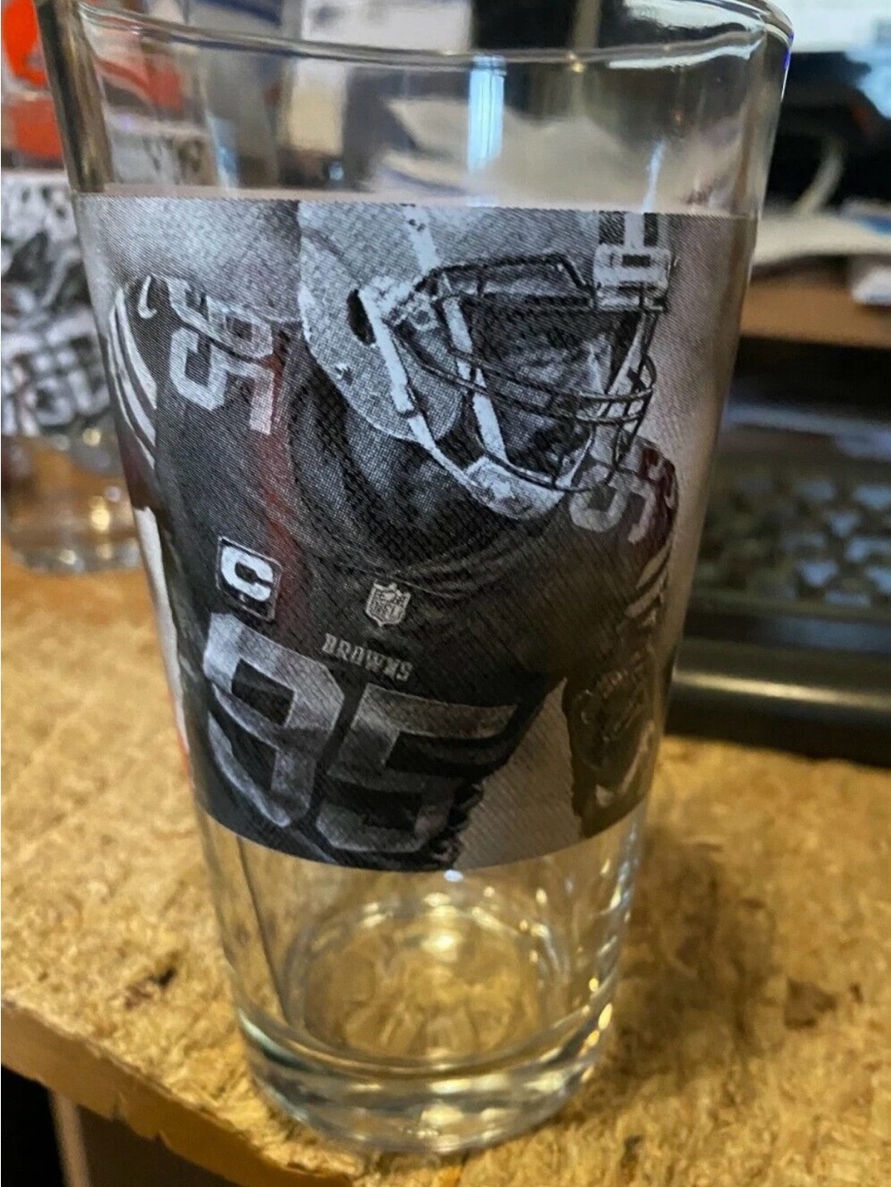 Cleveland Browns myles Garrett Glass with Black & White Print